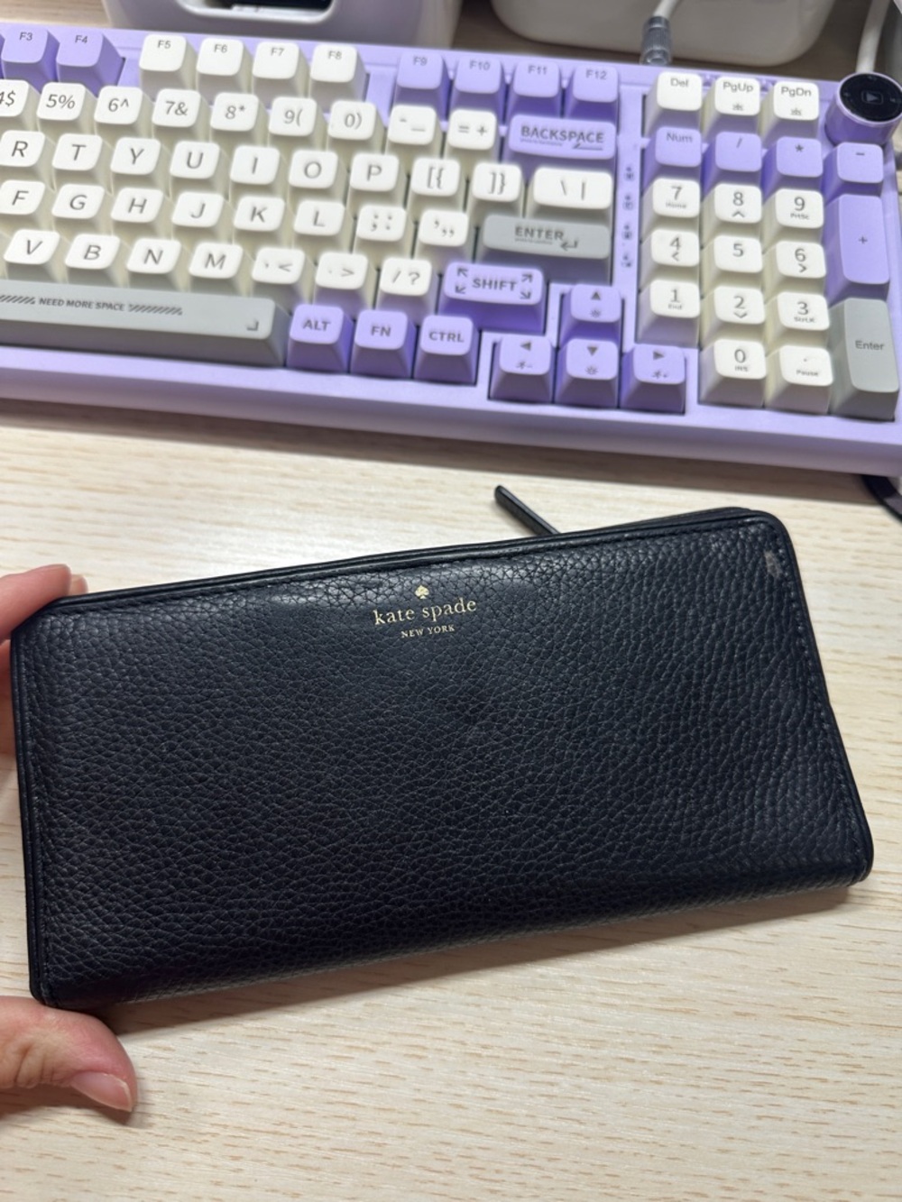 kate spade Black Pebbled Leather Zip Around Wallet